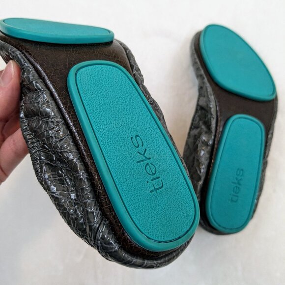 Slate Grey Croc Tieks Patent Leather Ballet Flats - Picture 8 of 9